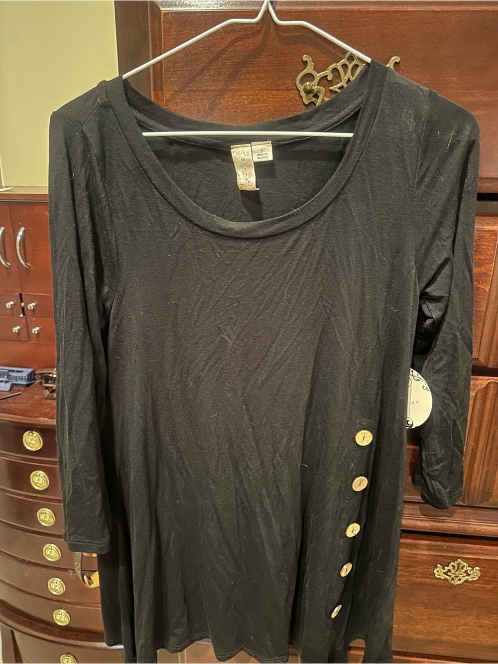 Misia Black Long-Sleeve Top with Button Detail